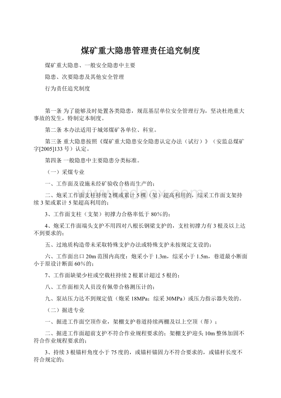 煤矿重大隐患管理责任追究制度文档格式.docx_第1页