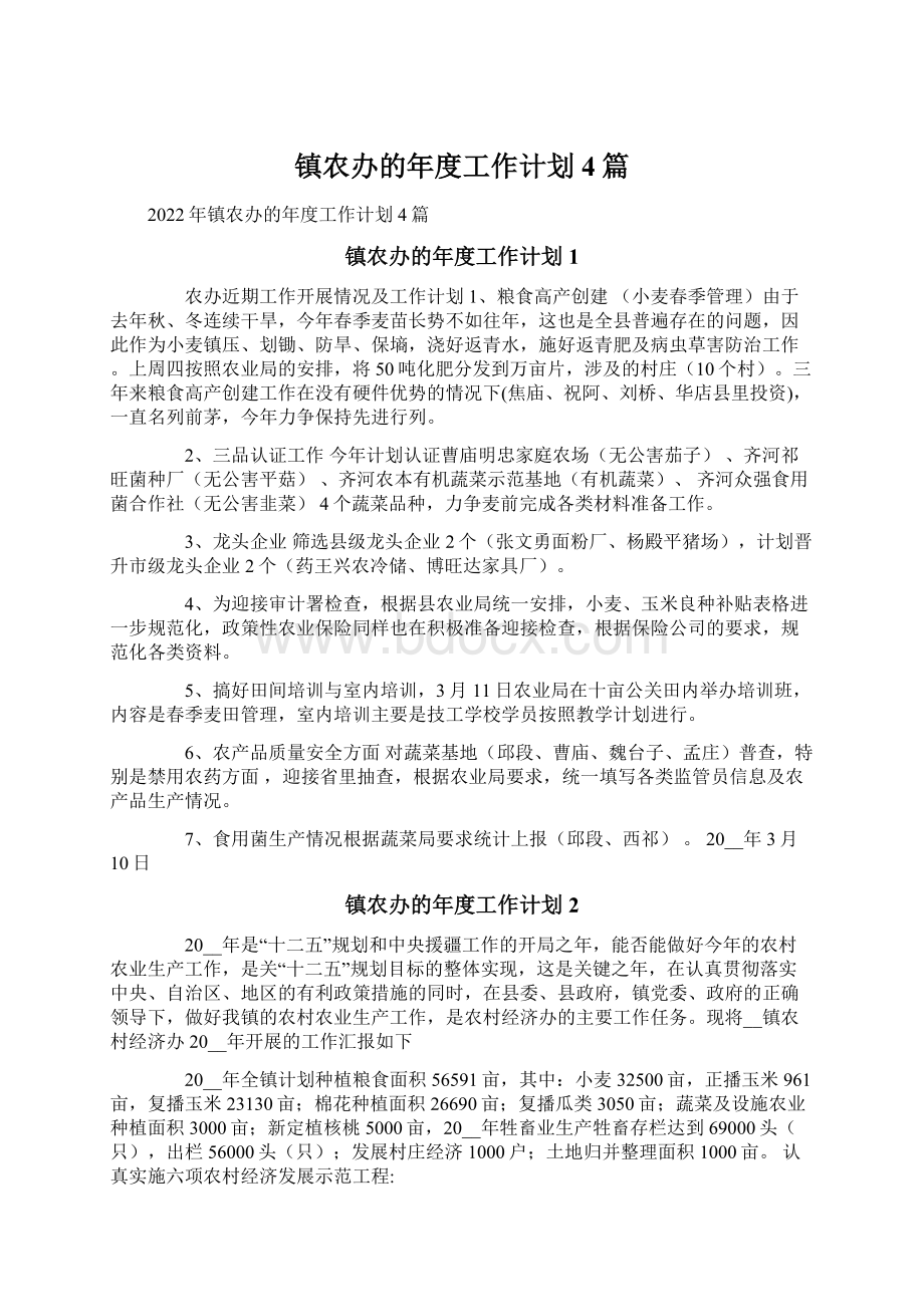 镇农办的年度工作计划4篇Word文件下载.docx_第1页