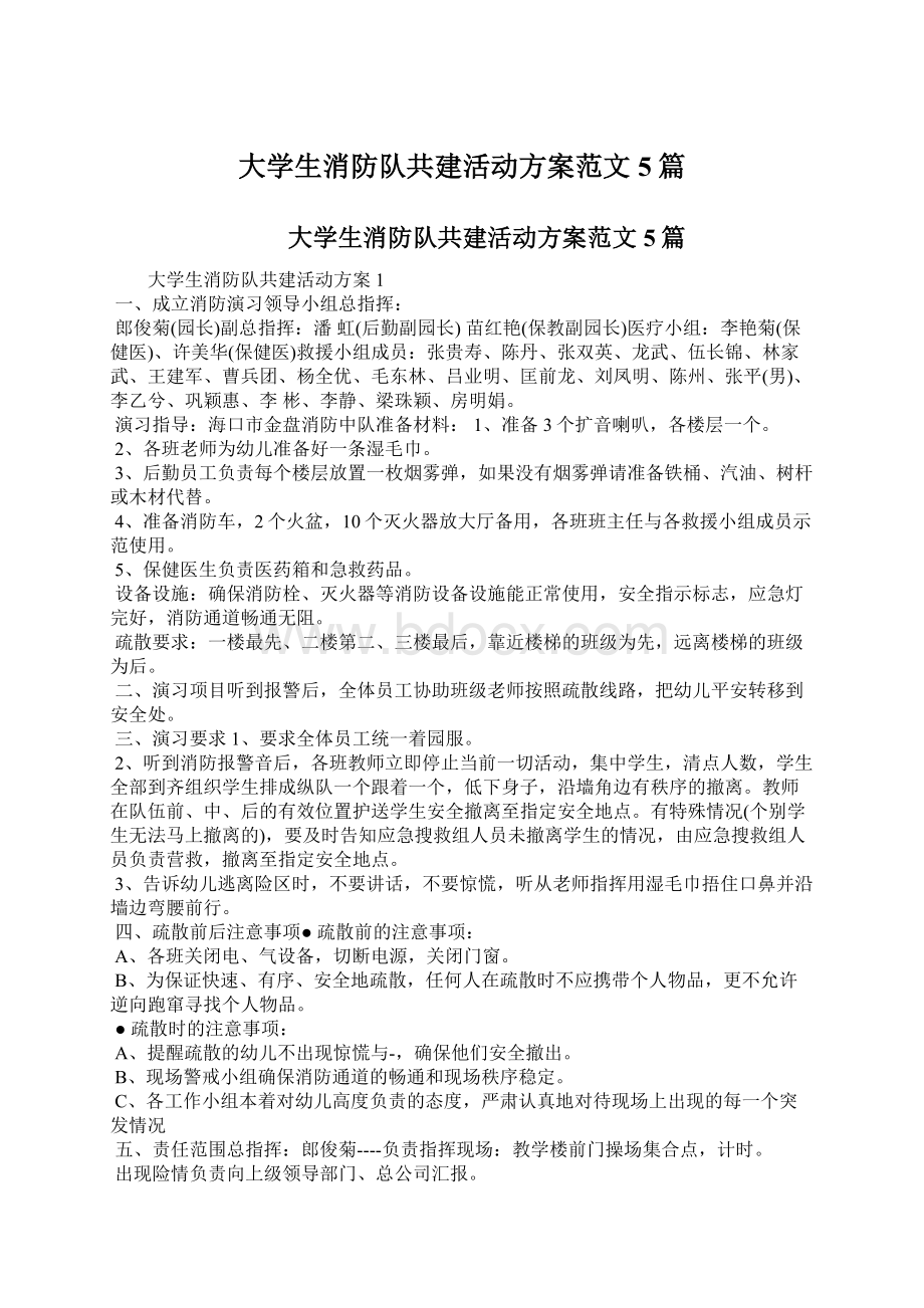 大学生消防队共建活动方案范文5篇文档格式.docx