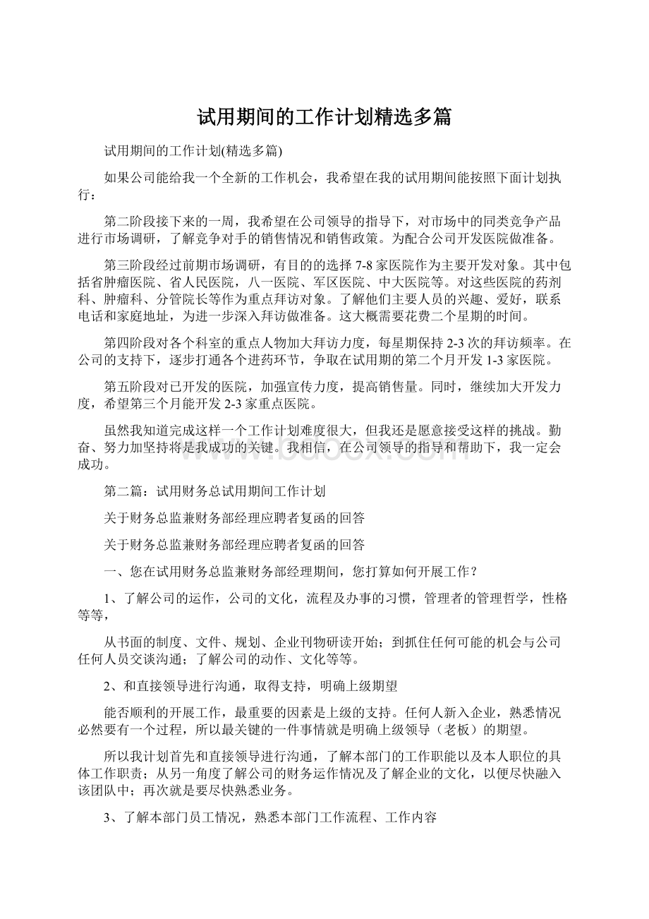 试用期间的工作计划精选多篇.docx