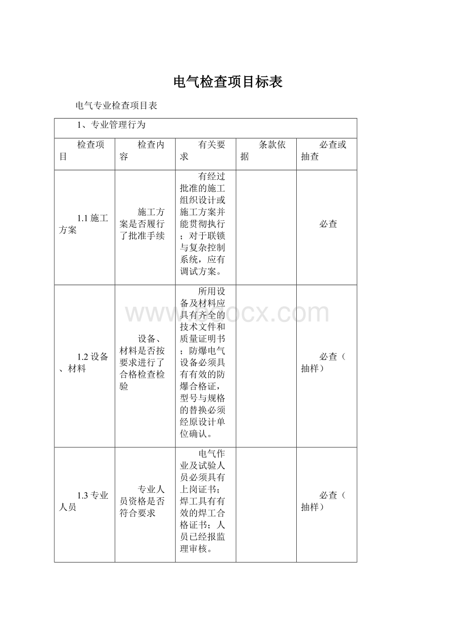 电气检查项目标表.docx