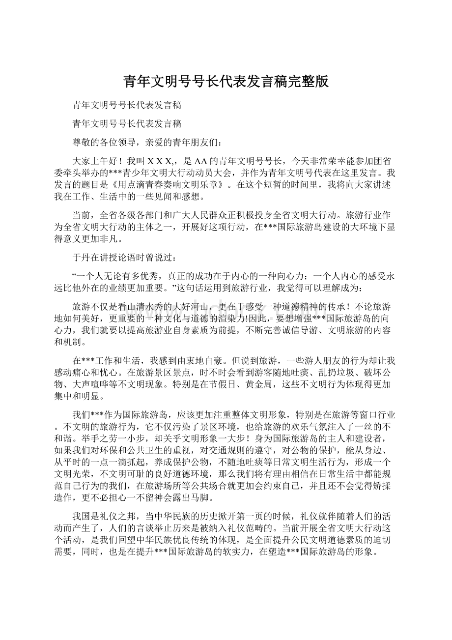 青年文明号号长代表发言稿完整版Word下载.docx