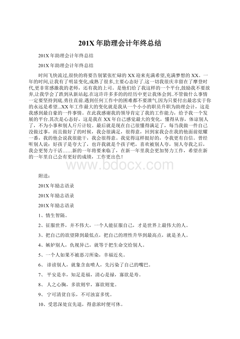 201X年助理会计年终总结Word文档下载推荐.docx