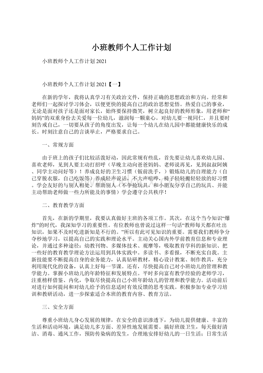 小班教师个人工作计划.docx