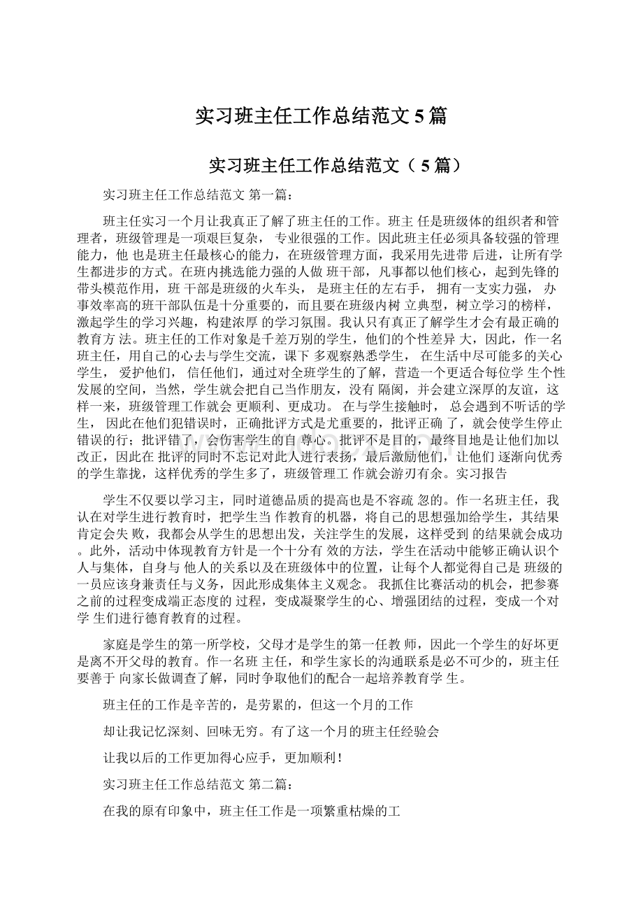 实习班主任工作总结范文5篇Word下载.docx