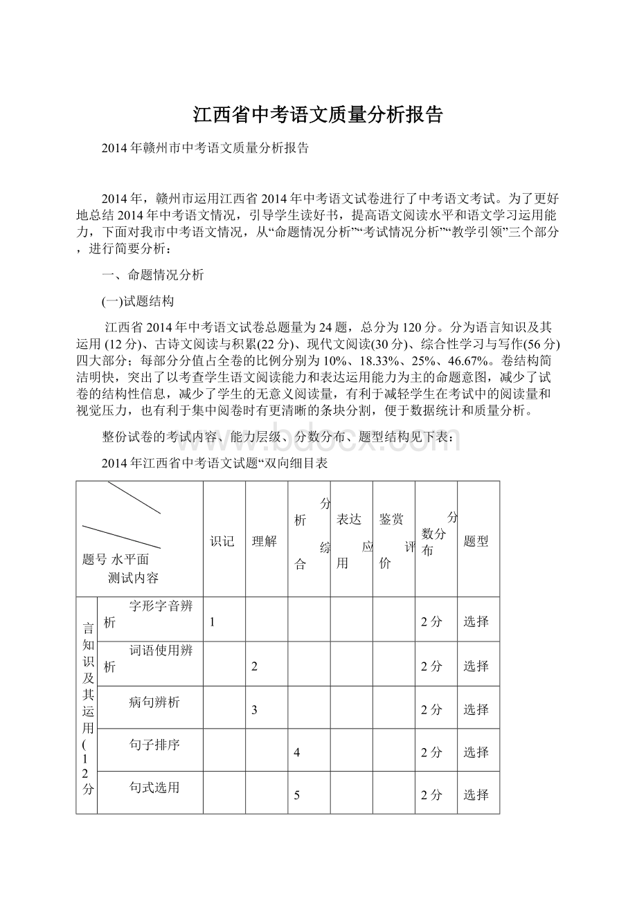 江西省中考语文质量分析报告.docx