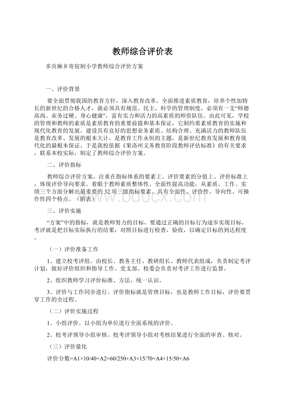 教师综合评价表Word文档下载推荐.docx