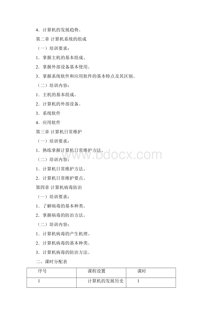 计算机操作员初级培训计划及大纲.docx_第3页