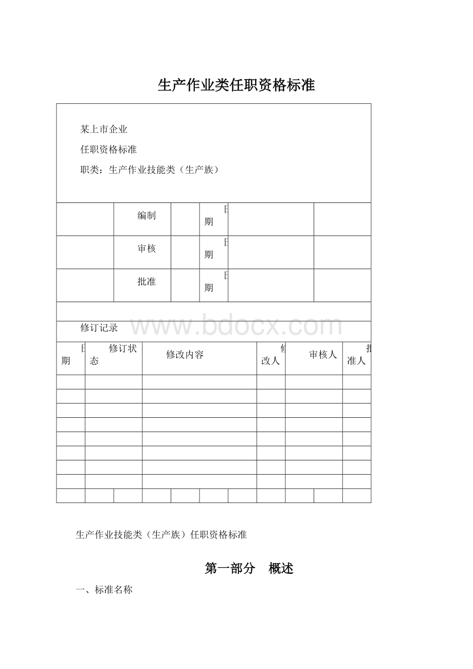 生产作业类任职资格标准Word下载.docx