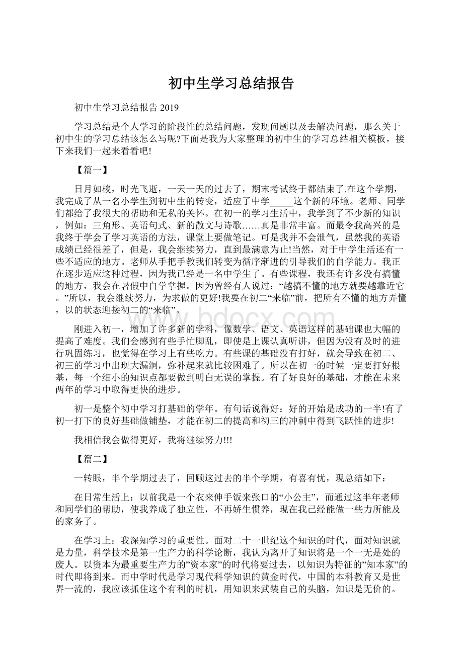 初中生学习总结报告.docx