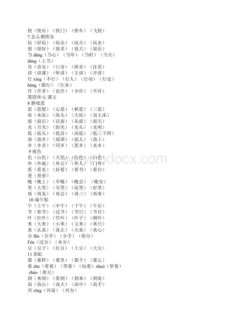 最新一年级语文下册《写字表》生字组词部编人教版Word下载.docx_第3页