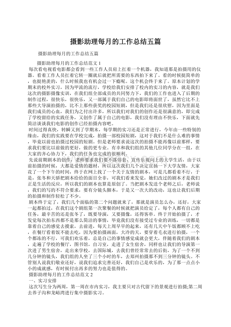 摄影助理每月的工作总结五篇.docx_第1页