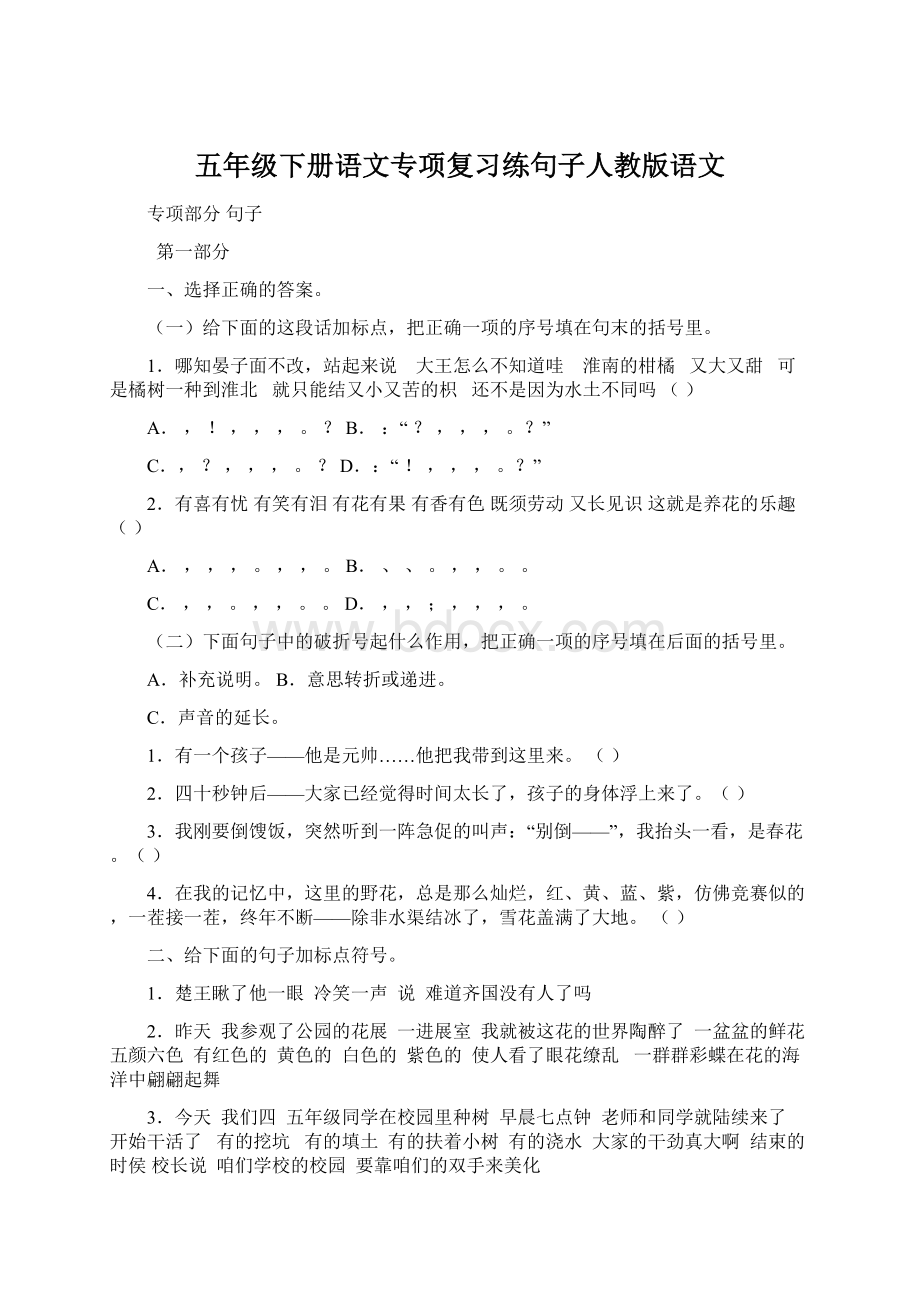 五年级下册语文专项复习练句子人教版语文文档格式.docx_第1页