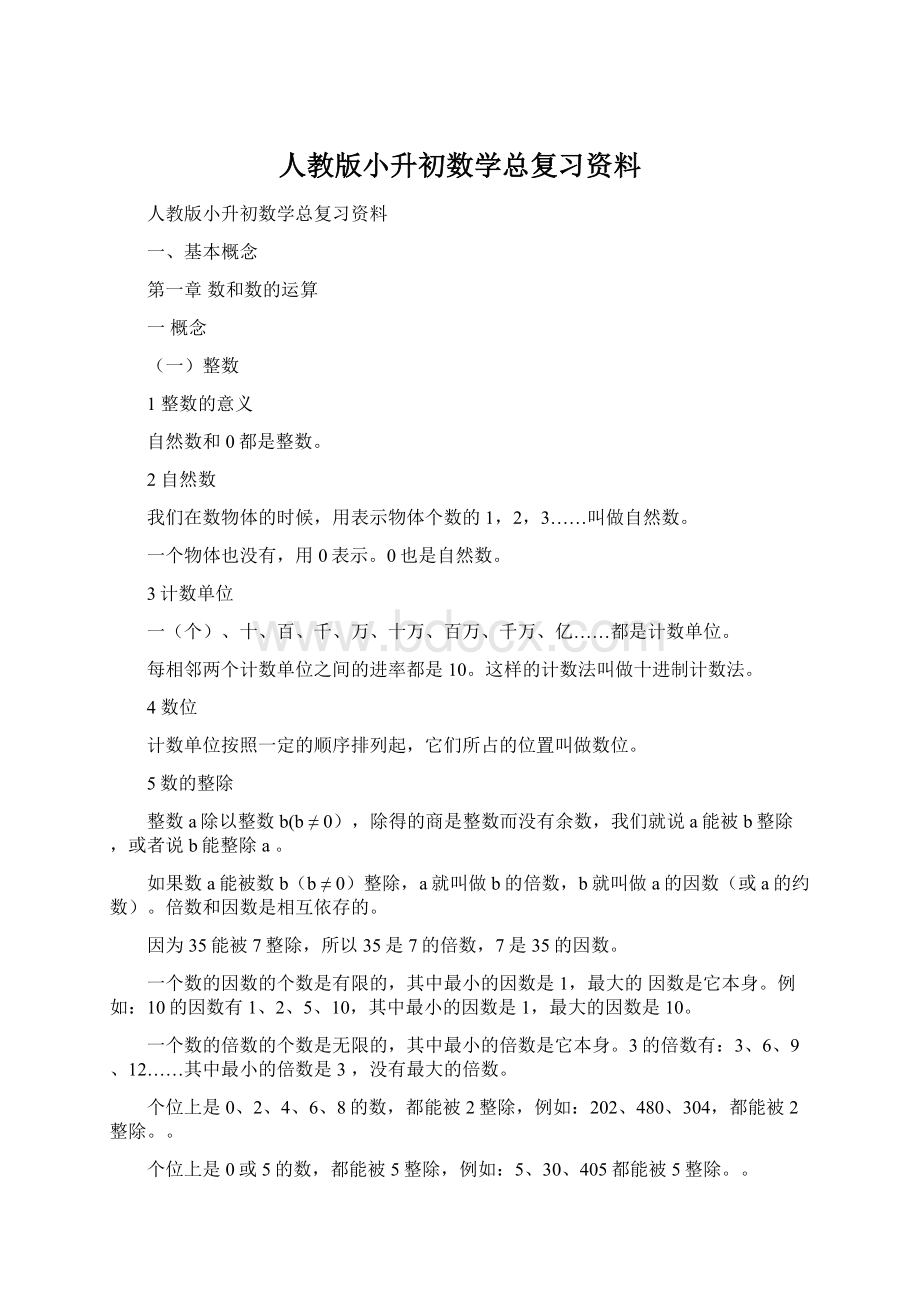 人教版小升初数学总复习资料Word格式.docx