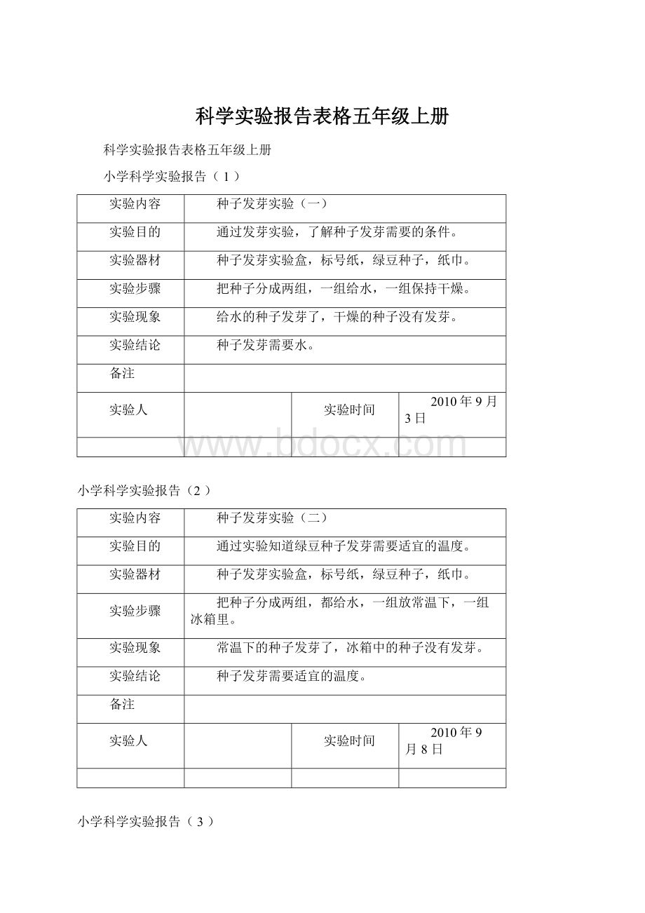 科学实验报告表格五年级上册Word下载.docx