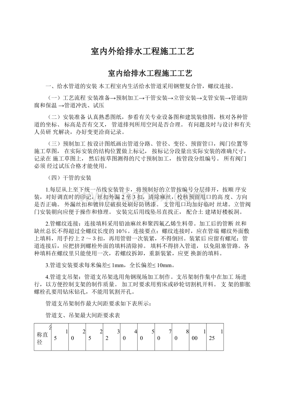 室内外给排水工程施工工艺Word下载.docx