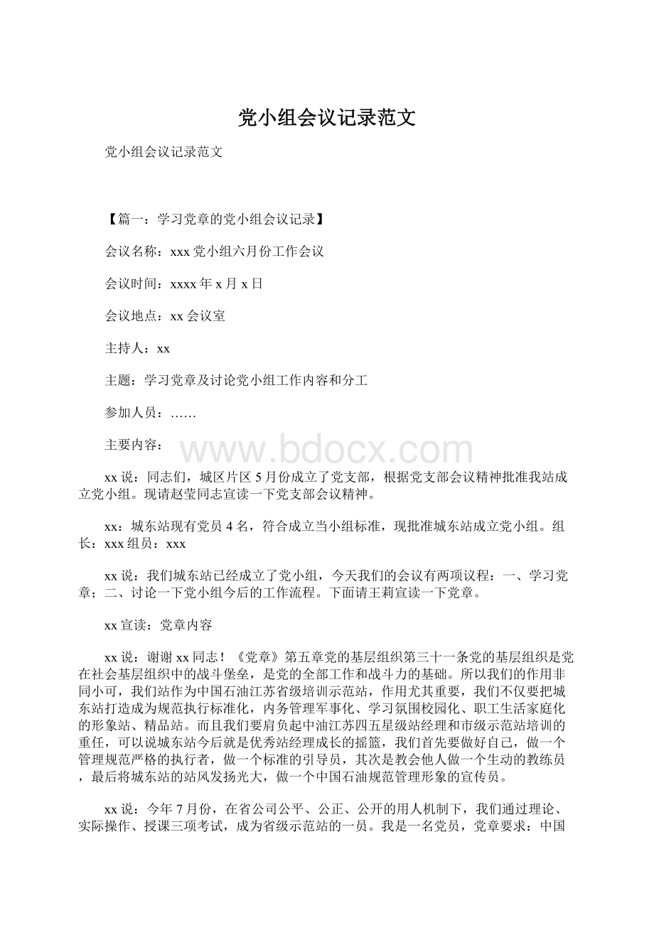 党小组会议记录范文Word文档下载推荐.docx_第1页