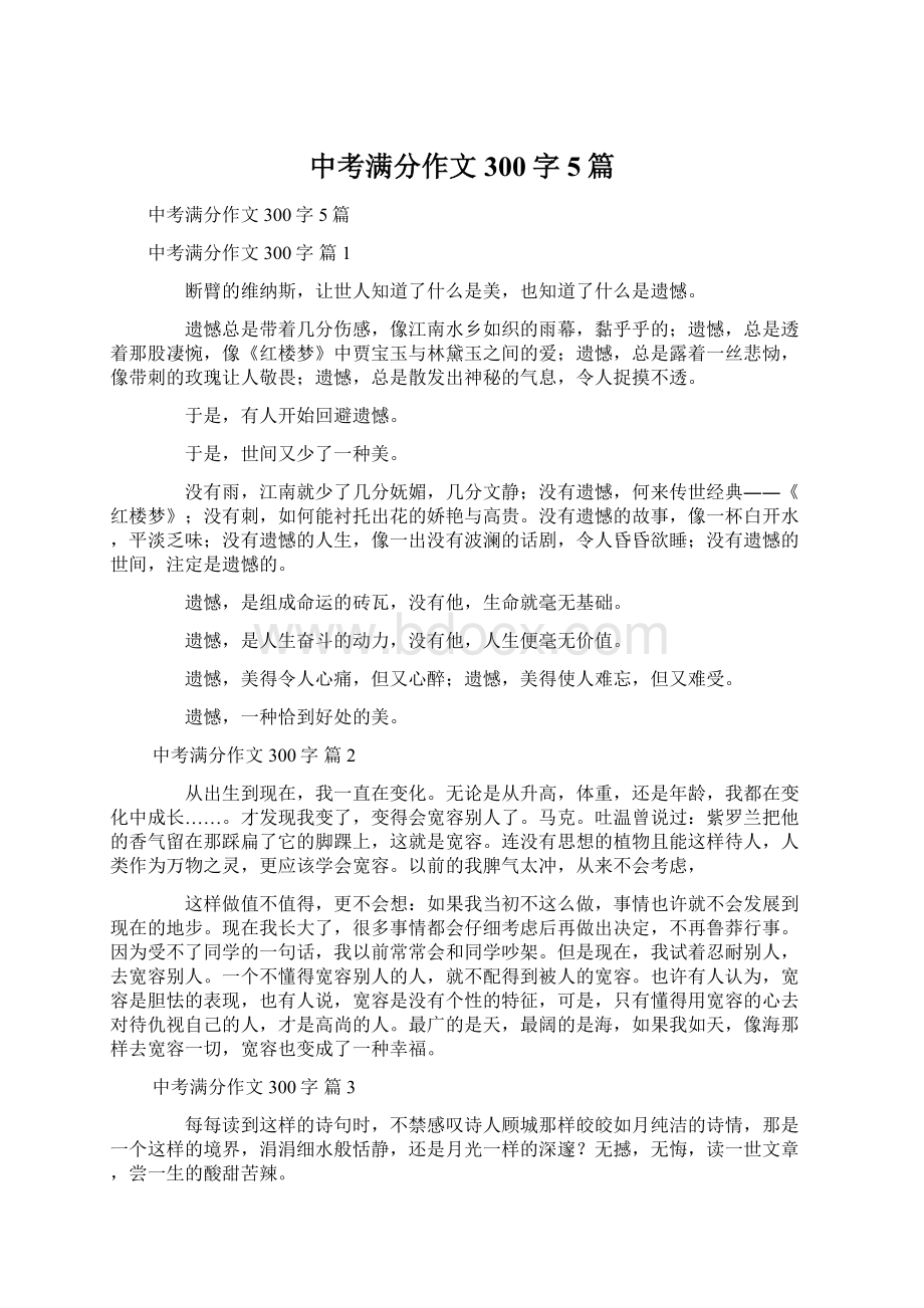 中考满分作文300字5篇.docx_第1页