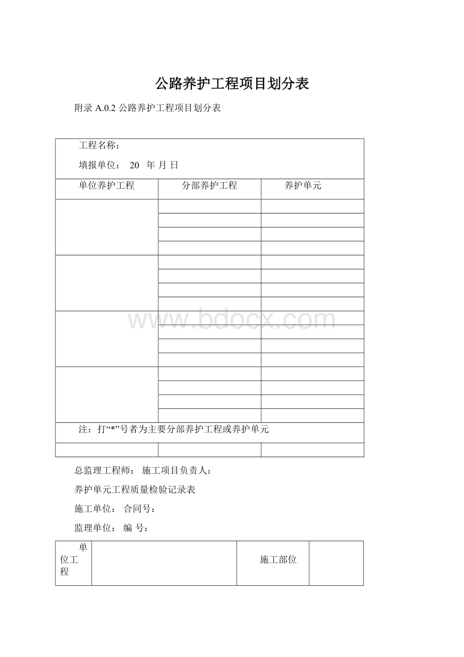 公路养护工程项目划分表.docx