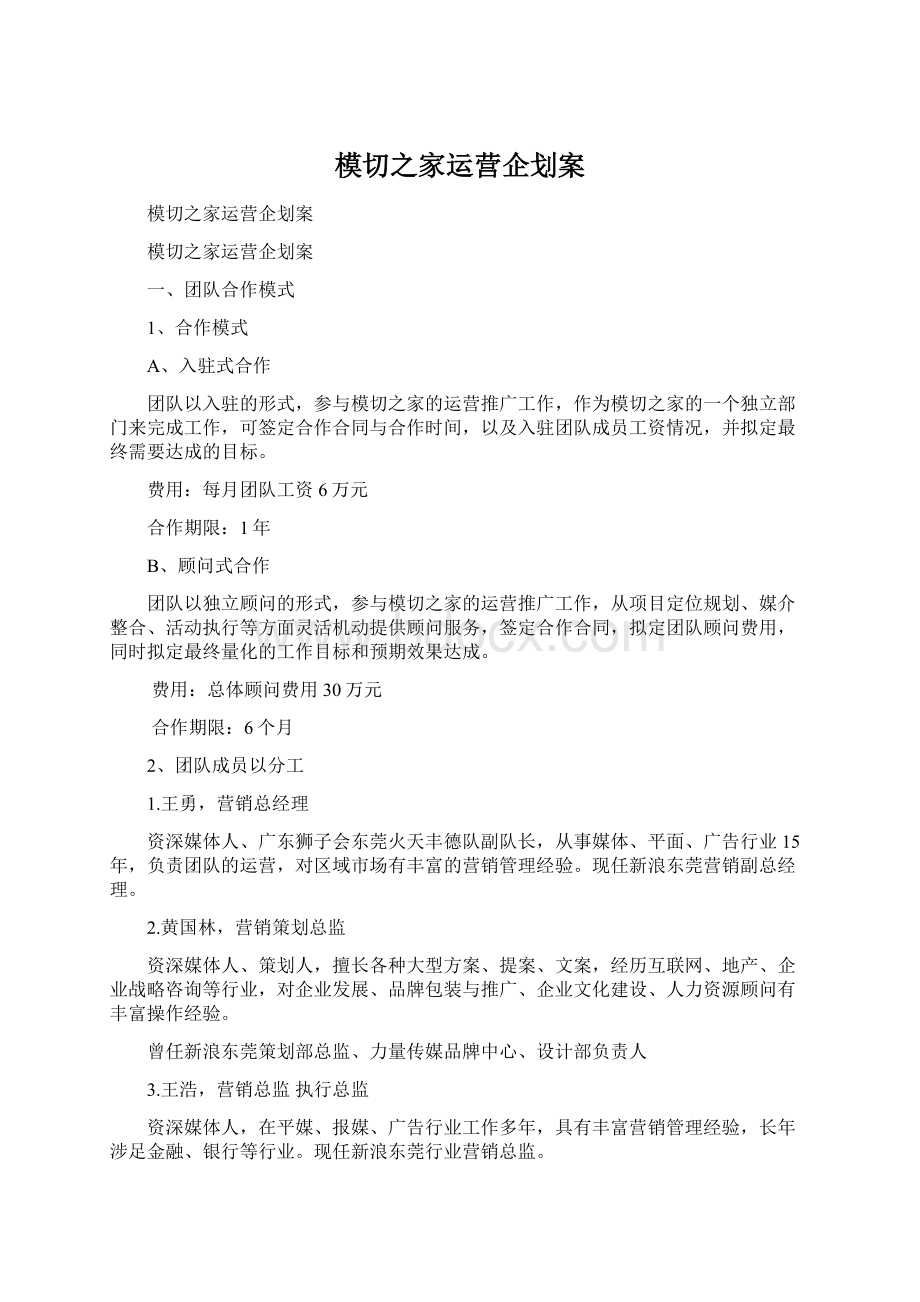 模切之家运营企划案Word文档格式.docx