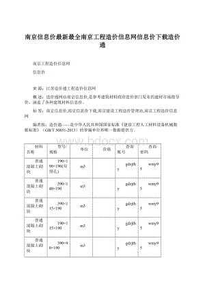 南京信息价最新最全南京工程造价信息网信息价下载造价通Word文档下载推荐.docx