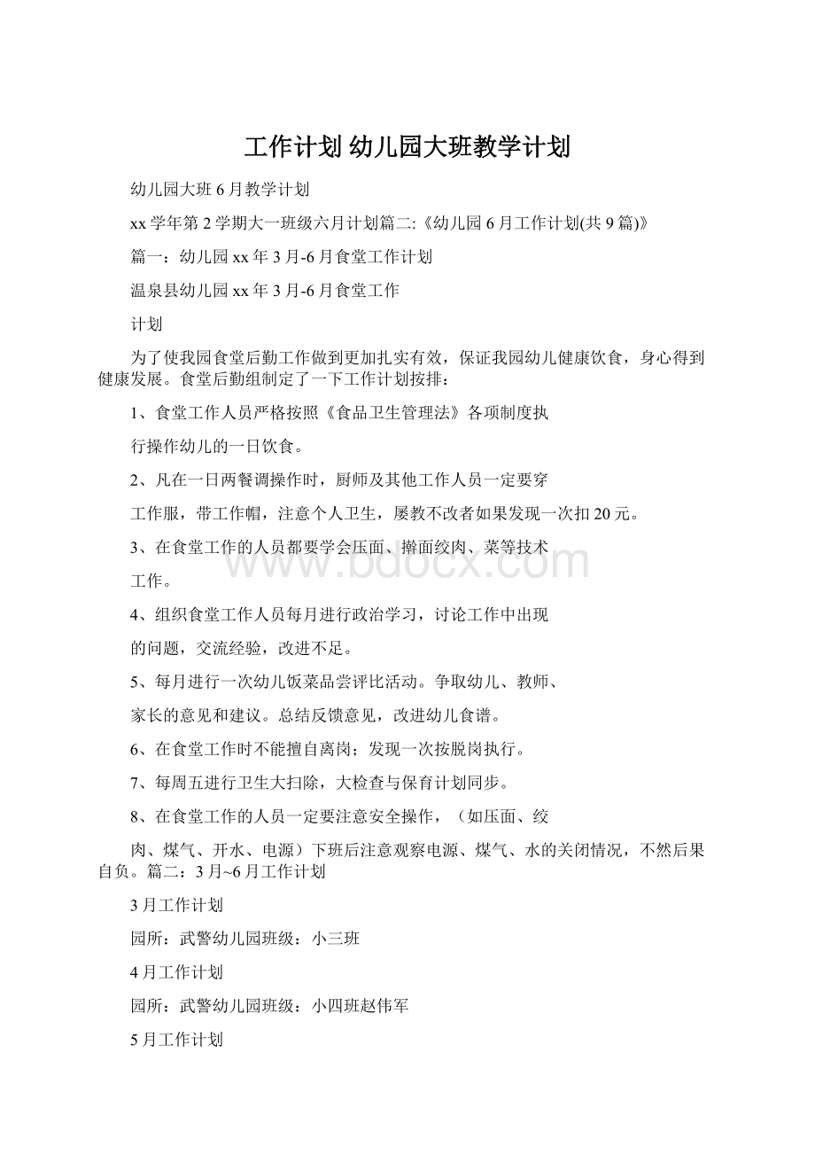 工作计划 幼儿园大班教学计划.docx