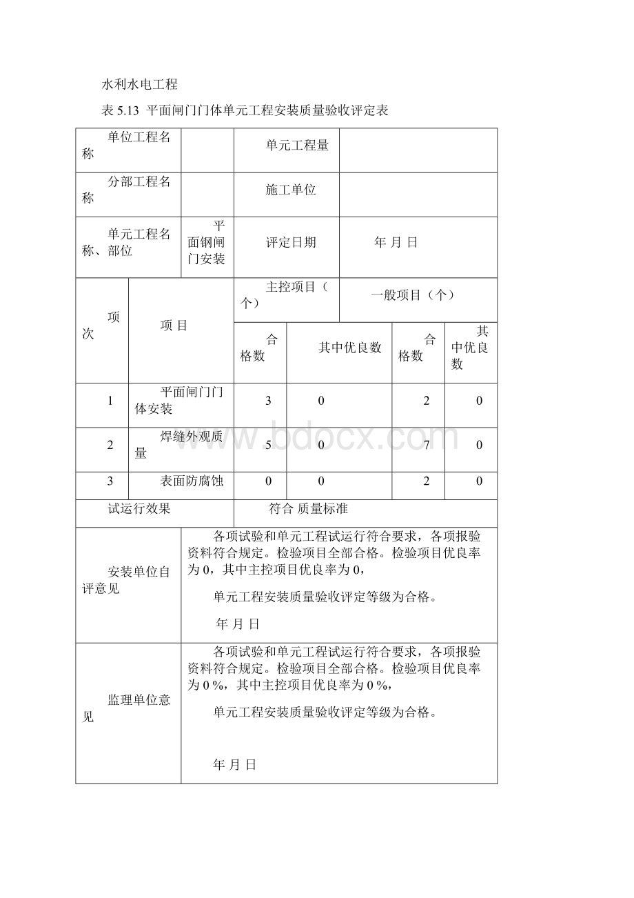 平面闸门门体单元工程安装质量验收评定表.docx_第2页