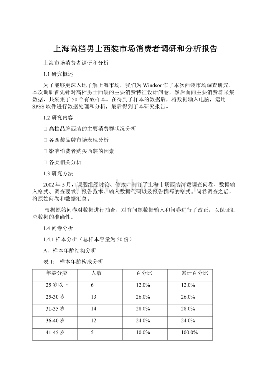 上海高档男士西装市场消费者调研和分析报告Word文件下载.docx