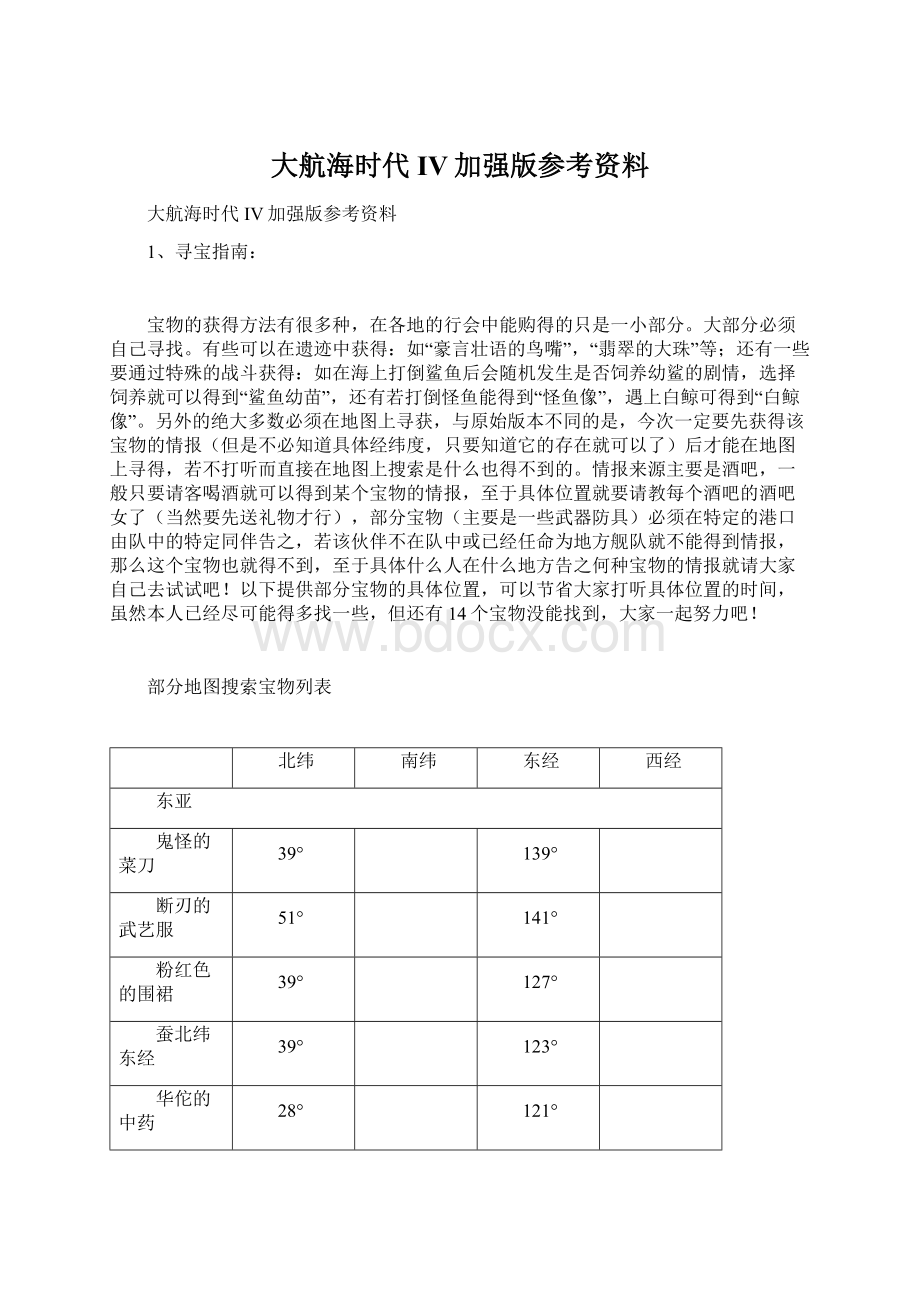 大航海时代IV加强版参考资料.docx