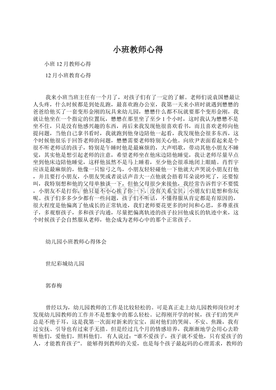 小班教师心得文档格式.docx_第1页