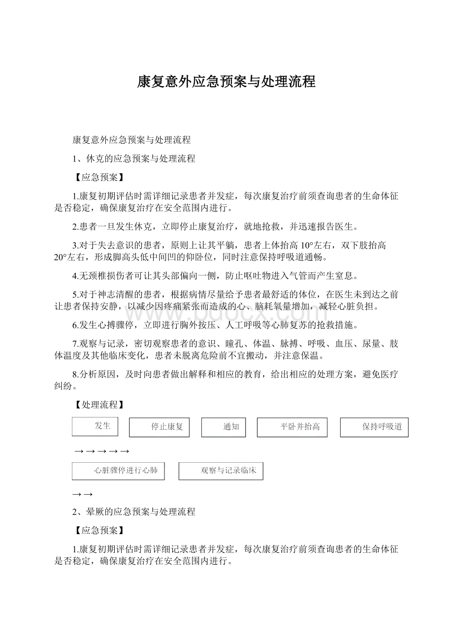 康复意外应急预案与处理流程Word格式文档下载.docx