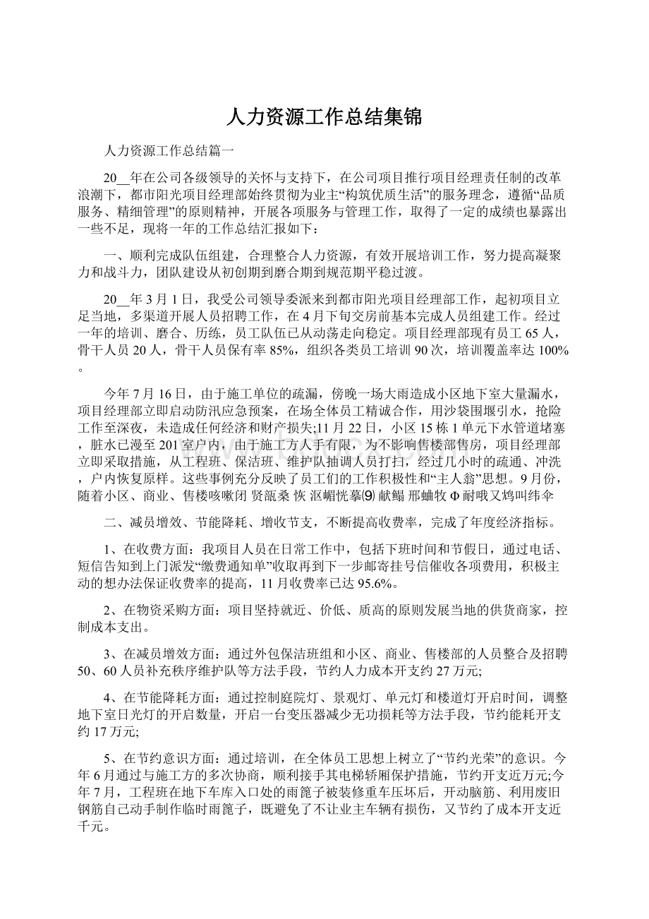 人力资源工作总结集锦Word文档下载推荐.docx