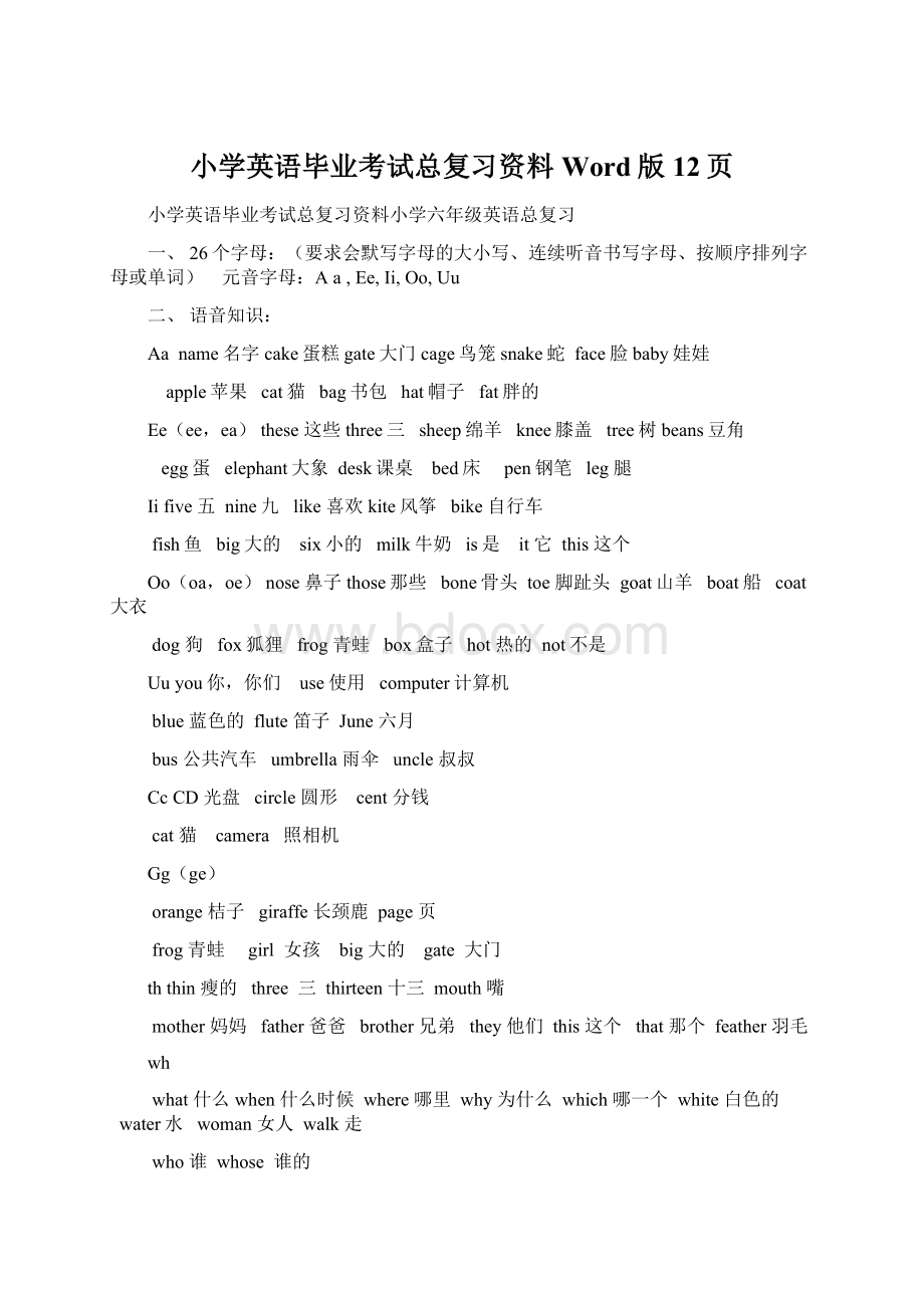 小学英语毕业考试总复习资料Word版12页.docx_第1页