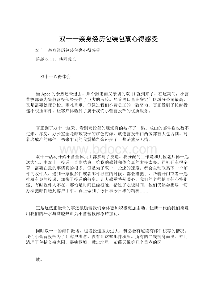 双十一亲身经历包装包裹心得感受Word格式文档下载.docx_第1页