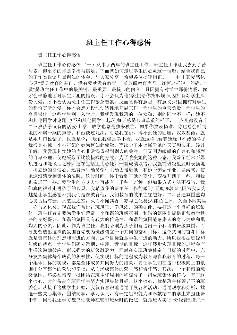 班主任工作心得感悟Word文档格式.docx_第1页