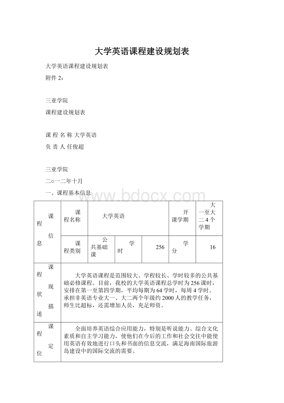 大学英语课程建设规划表.docx