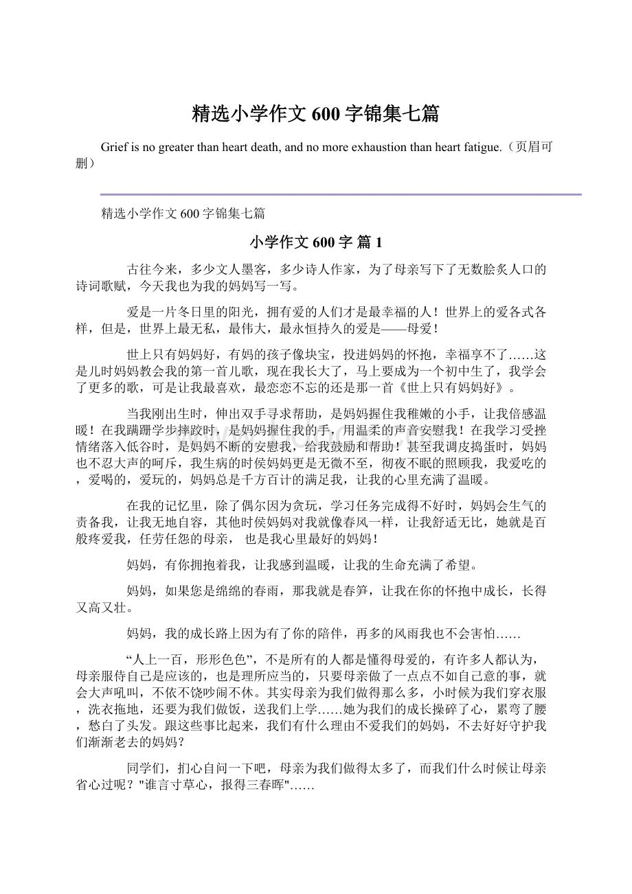 精选小学作文600字锦集七篇文档格式.docx