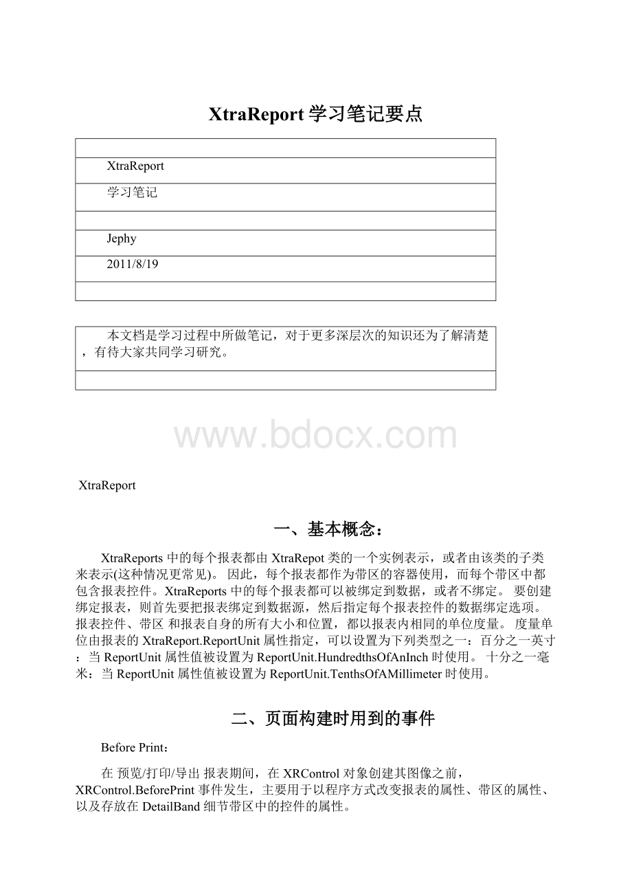 XtraReport学习笔记要点Word格式.docx