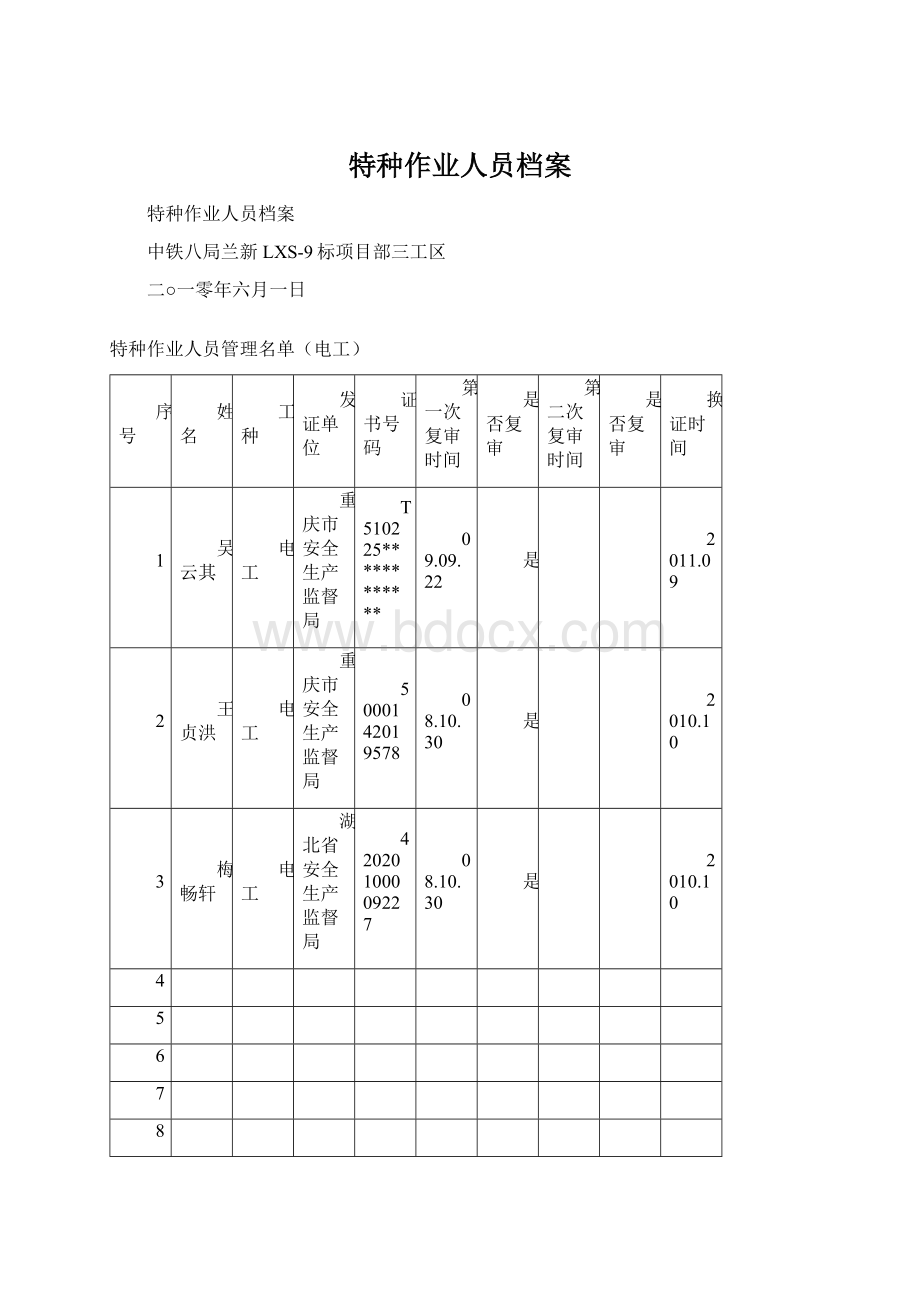 特种作业人员档案文档格式.docx