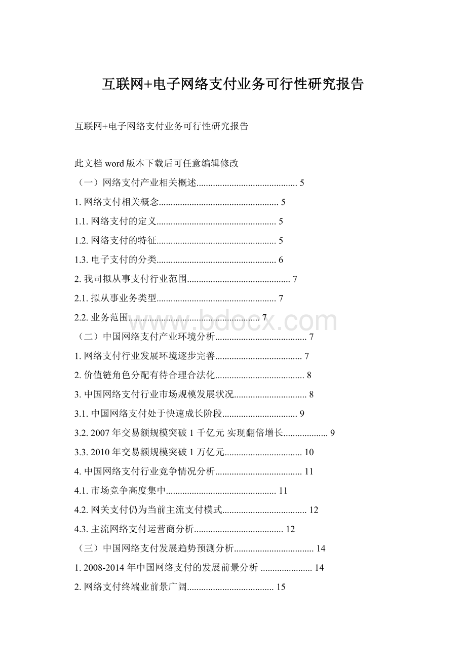 互联网+电子网络支付业务可行性研究报告.docx