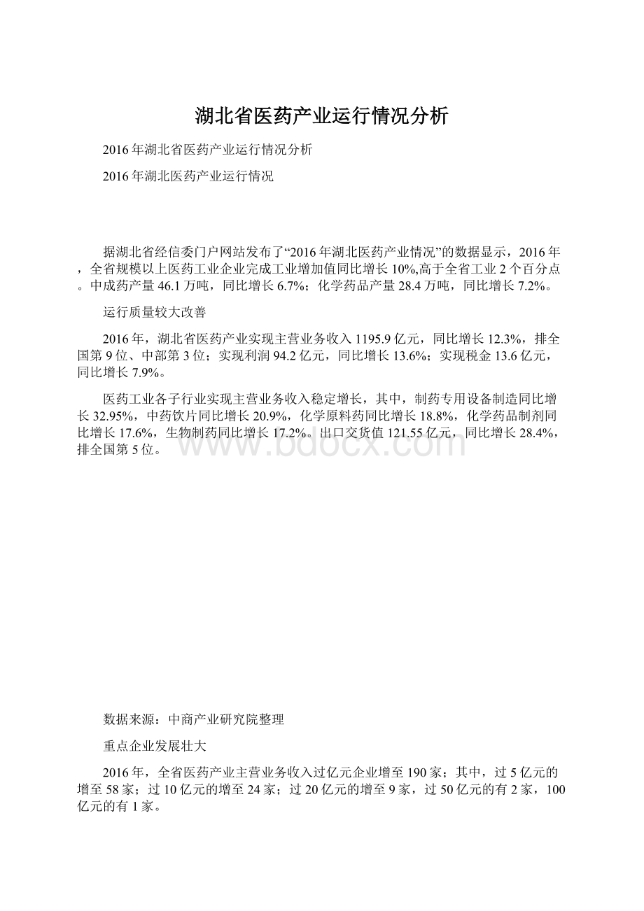 湖北省医药产业运行情况分析.docx