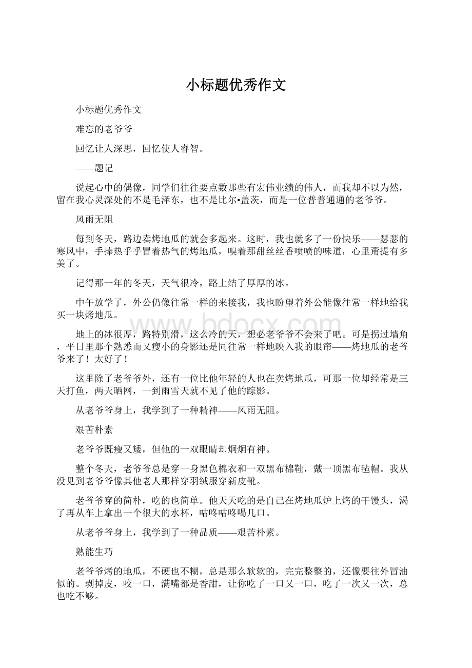 小标题优秀作文Word文件下载.docx