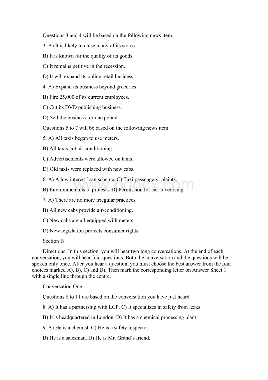 大学英语四级考试听力调整后样题及答案.docx_第2页