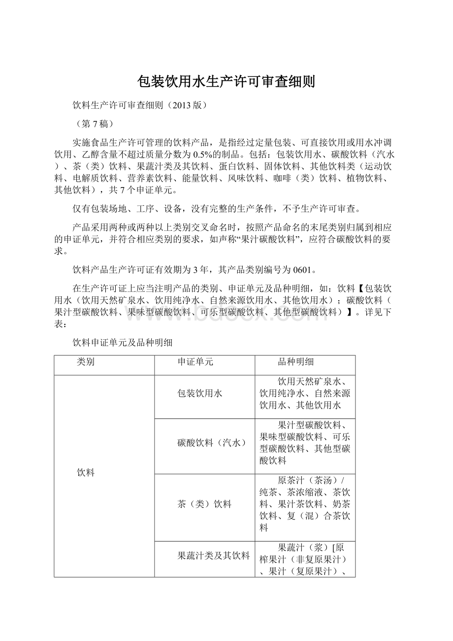 包装饮用水生产许可审查细则Word文档下载推荐.docx