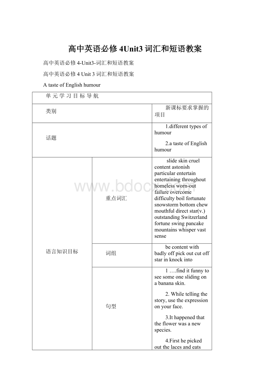 高中英语必修4Unit3词汇和短语教案.docx