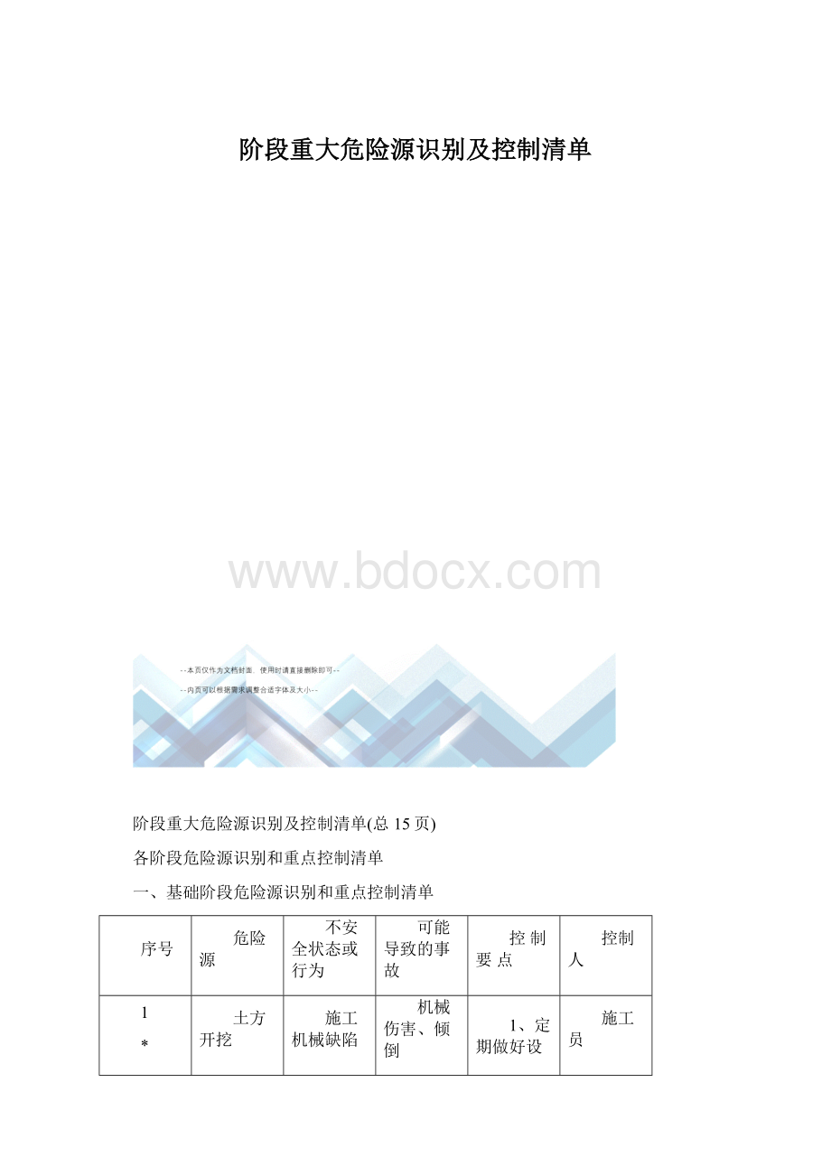 阶段重大危险源识别及控制清单.docx