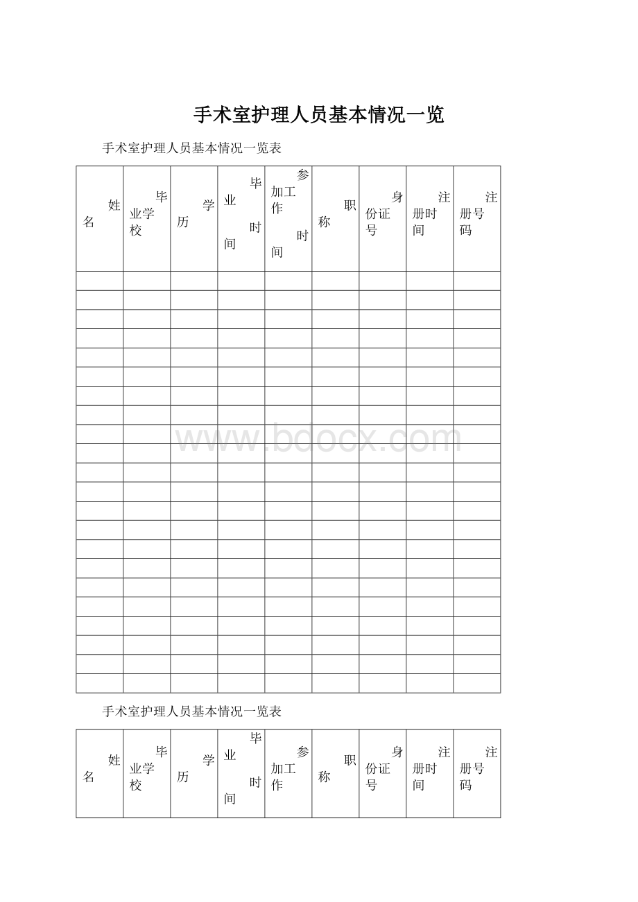 手术室护理人员基本情况一览.docx