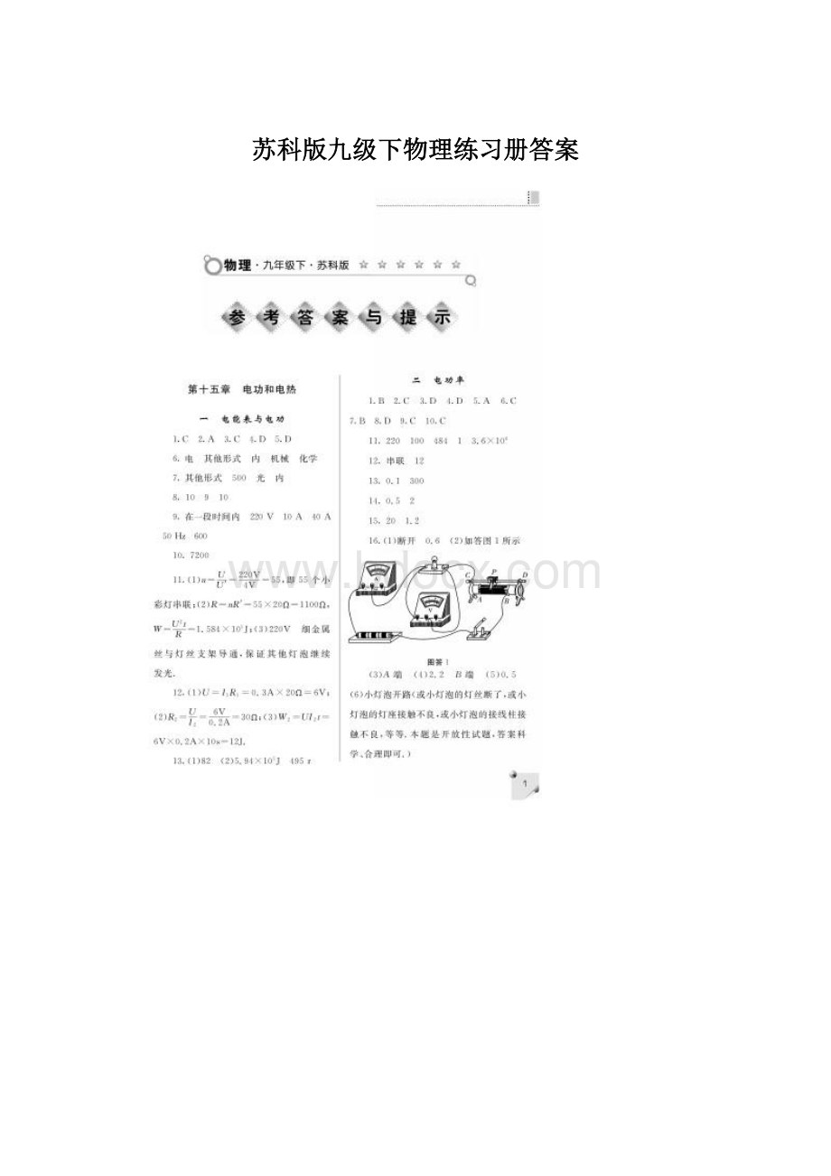 苏科版九级下物理练习册答案.docx_第1页