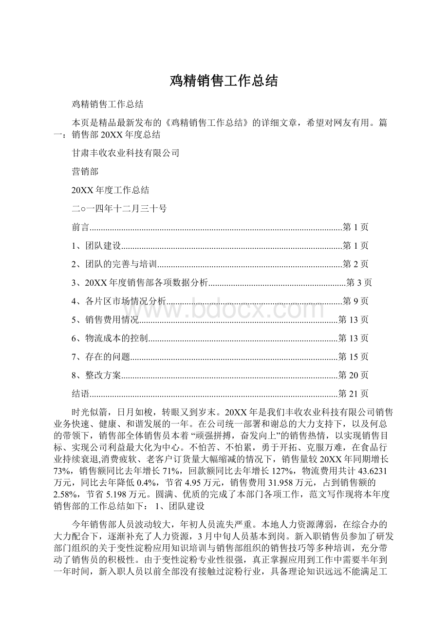 鸡精销售工作总结Word文档格式.docx