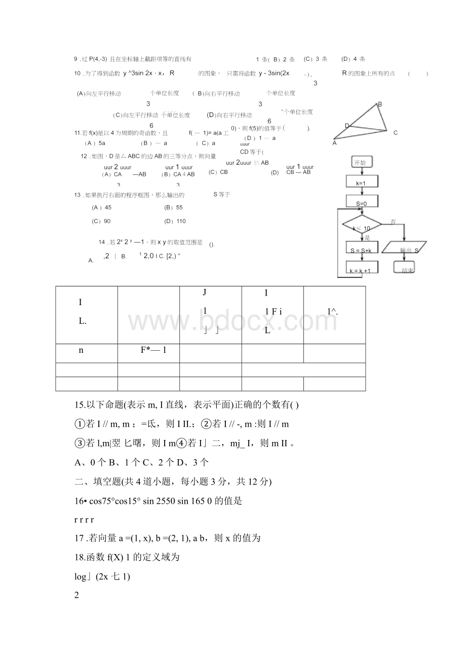 重庆市普通高中级学生学业水平考试数学模拟试题.docx_第3页